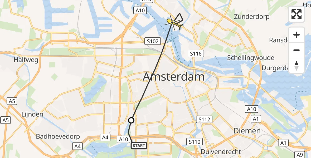 Routekaart van de vlucht: Lifeliner 1 naar Amsterdam