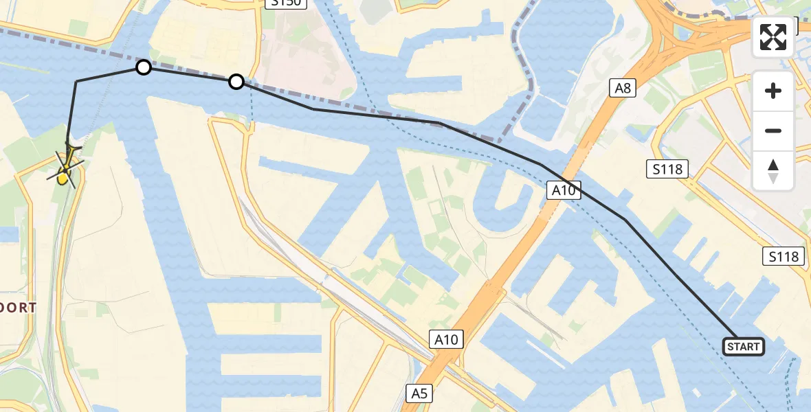 Routekaart van de vlucht: Lifeliner 1 naar Amsterdam Heliport