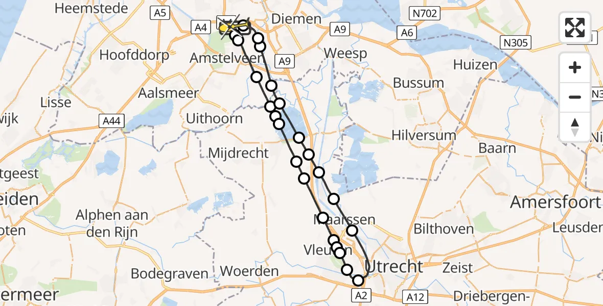 Routekaart van de vlucht: Lifeliner 1 naar VU Medisch Centrum Amsterdam