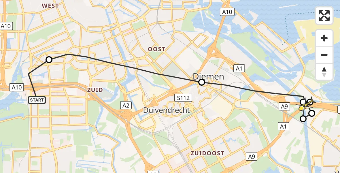 Routekaart van de vlucht: Lifeliner 1 naar Muiden