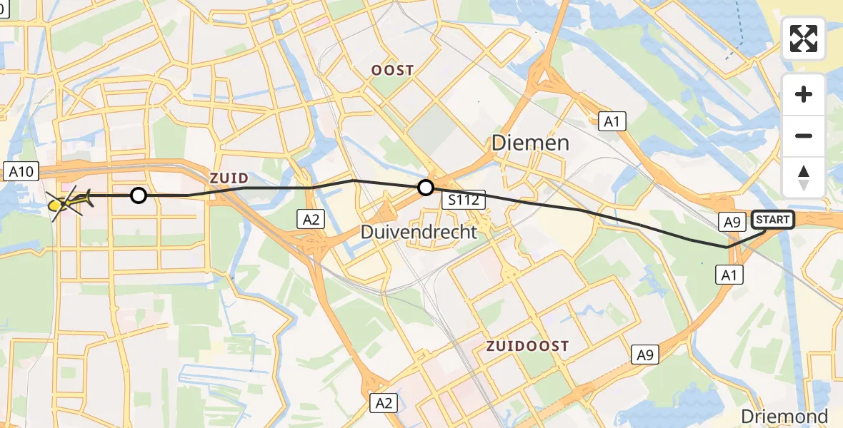 Routekaart van de vlucht: Lifeliner 1 naar VU Medisch Centrum Amsterdam