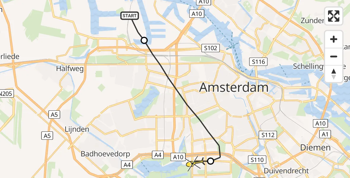 Routekaart van de vlucht: Lifeliner 1 naar VU Medisch Centrum Amsterdam