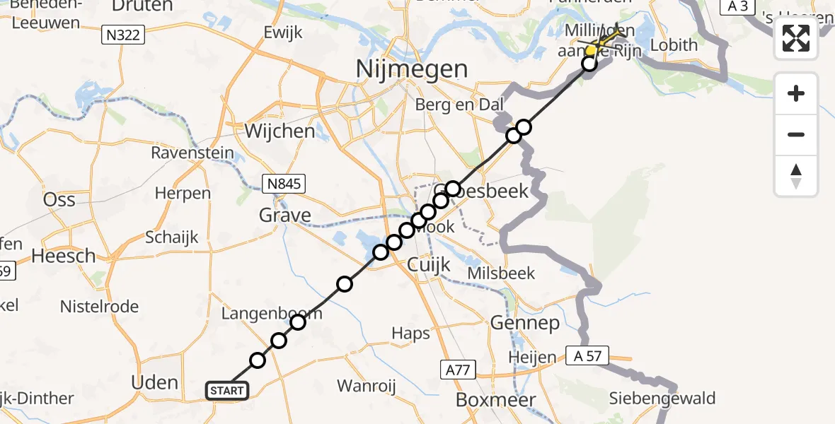 Routekaart van de vlucht: Lifeliner 3 naar Millingen aan de Rijn