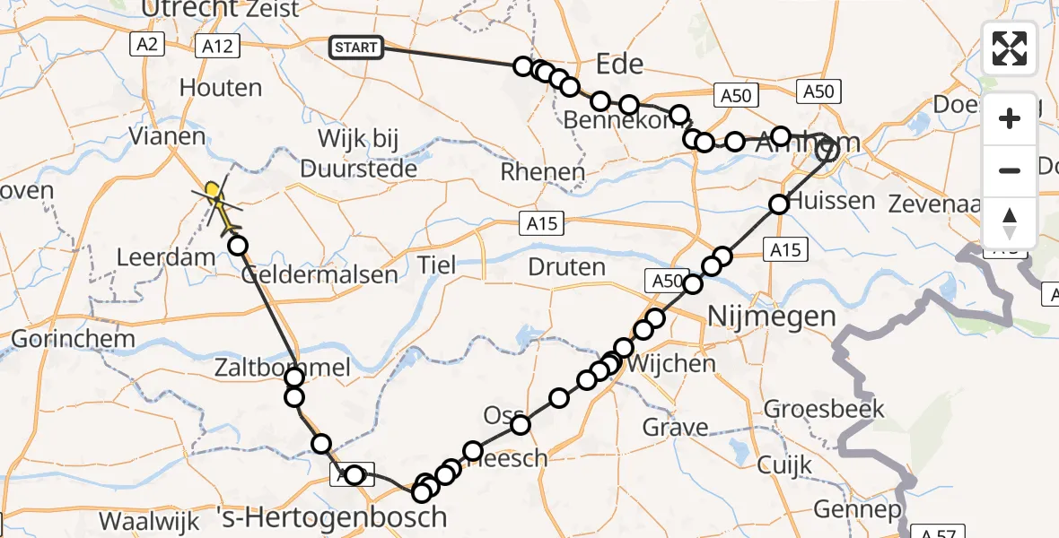 Routekaart van de vlucht: Politieheli naar Culemborg