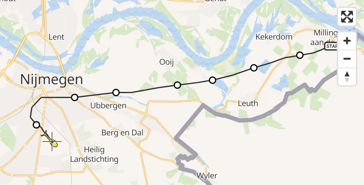 Routekaart van de vlucht: Lifeliner 3 naar Radboud Universitair Medisch Centrum