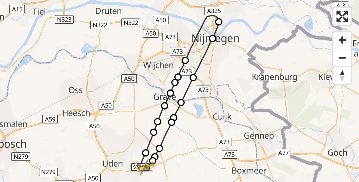 Vluchtroute Traumahelikopter Vliegbasis Volkel - Vliegbasis Volkel, 30 oktober 2022, 12:39