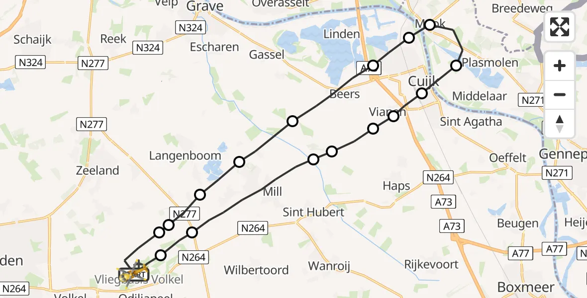Vluchtroute Traumahelikopter Vliegbasis Volkel - Vliegbasis Volkel, 30 oktober 2022, 13:50