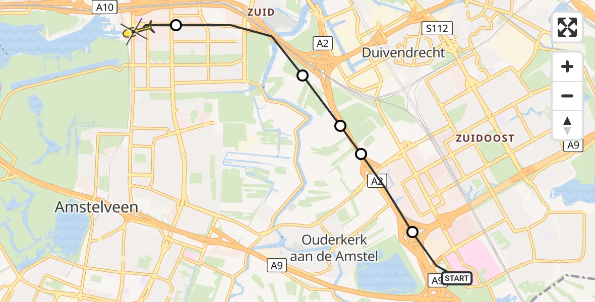 Routekaart van de vlucht: Lifeliner 1 naar VU Medisch Centrum Amsterdam