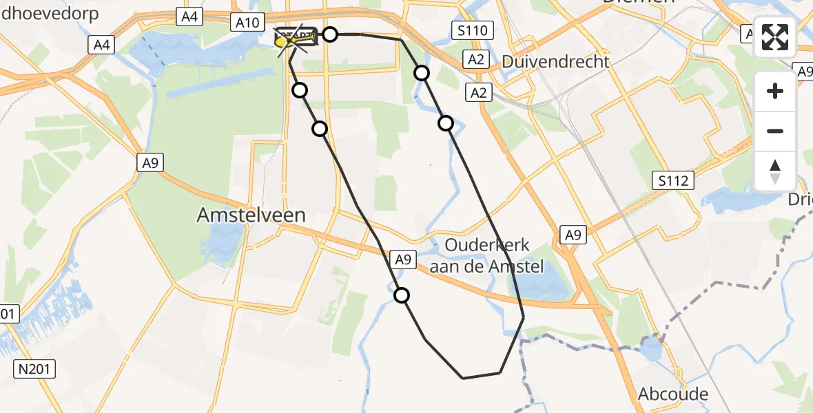 Routekaart van de vlucht: Lifeliner 1 naar VU Medisch Centrum Amsterdam