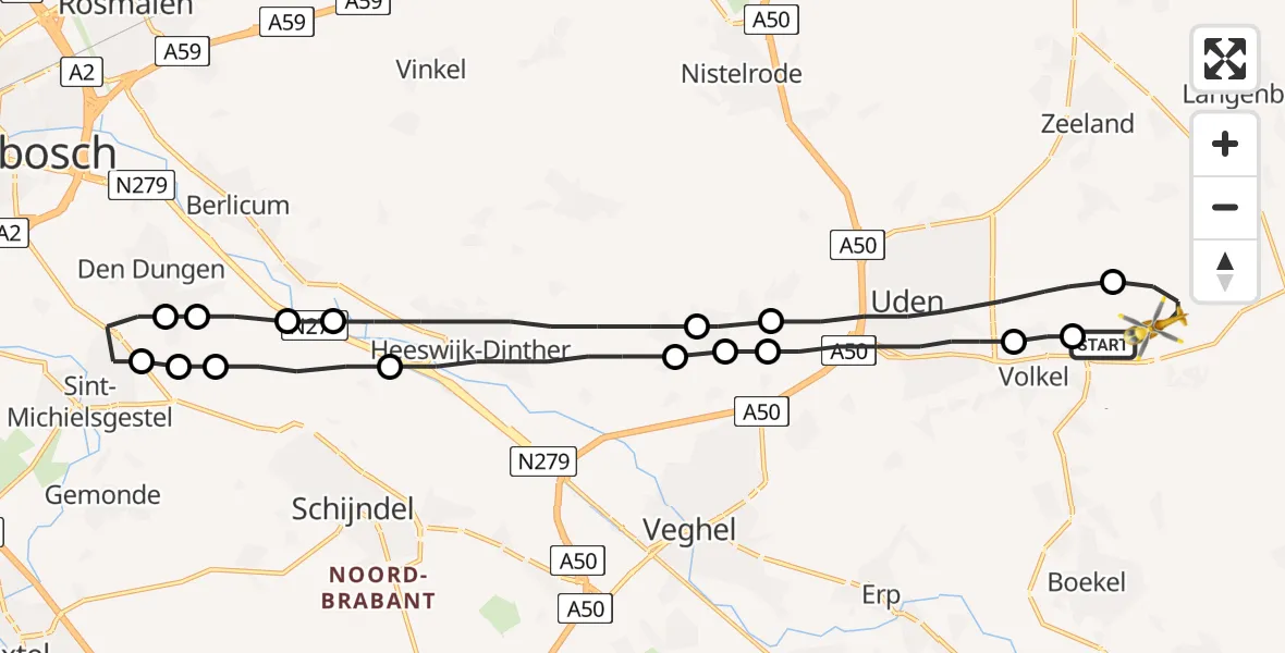Vluchtroute Traumahelikopter Vliegbasis Volkel - Vliegbasis Volkel, 30 oktober 2022, 14:42