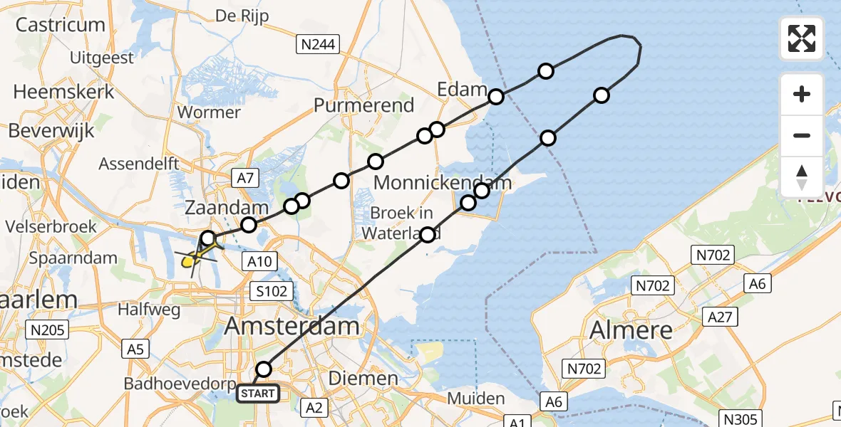 Routekaart van de vlucht: Lifeliner 1 naar Amsterdam Heliport