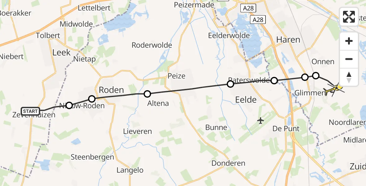 Routekaart van de vlucht: Lifeliner 4 naar Onnen