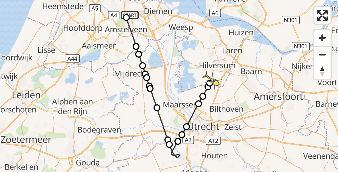 Routekaart van de vlucht: Lifeliner 1 naar Vliegveld Hilversum