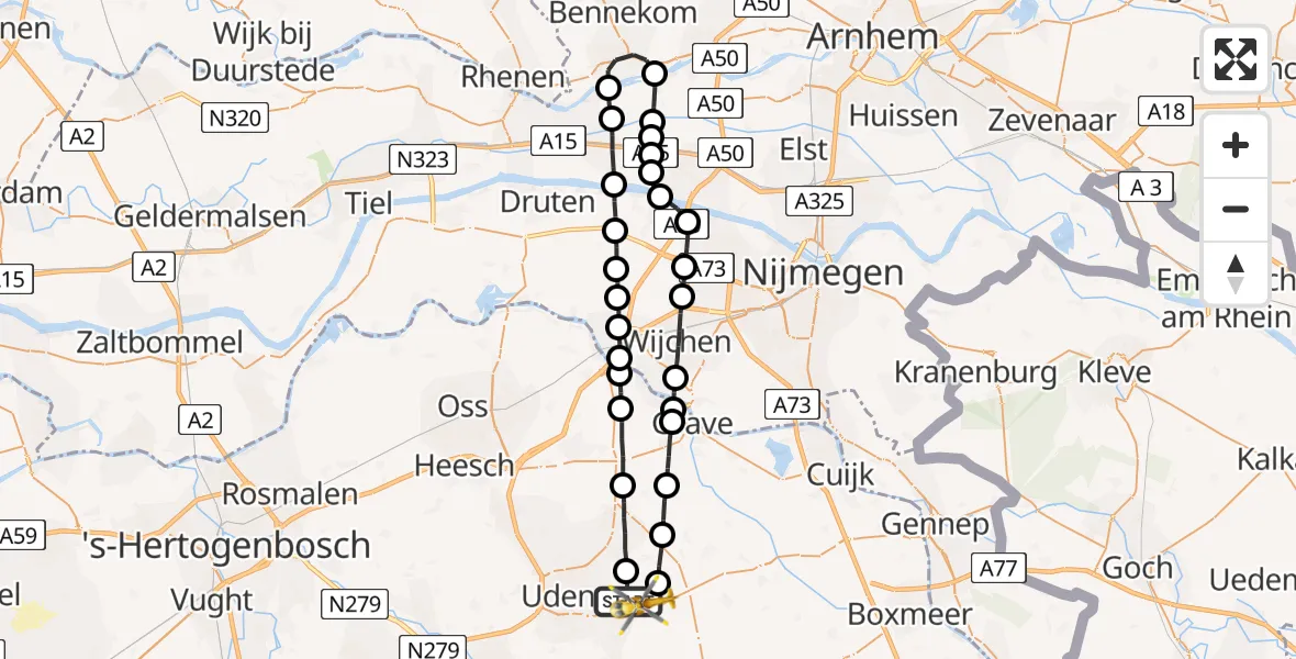 Vluchtroute Traumahelikopter Vliegbasis Volkel - Vliegbasis Volkel, 30 oktober 2022, 18:15