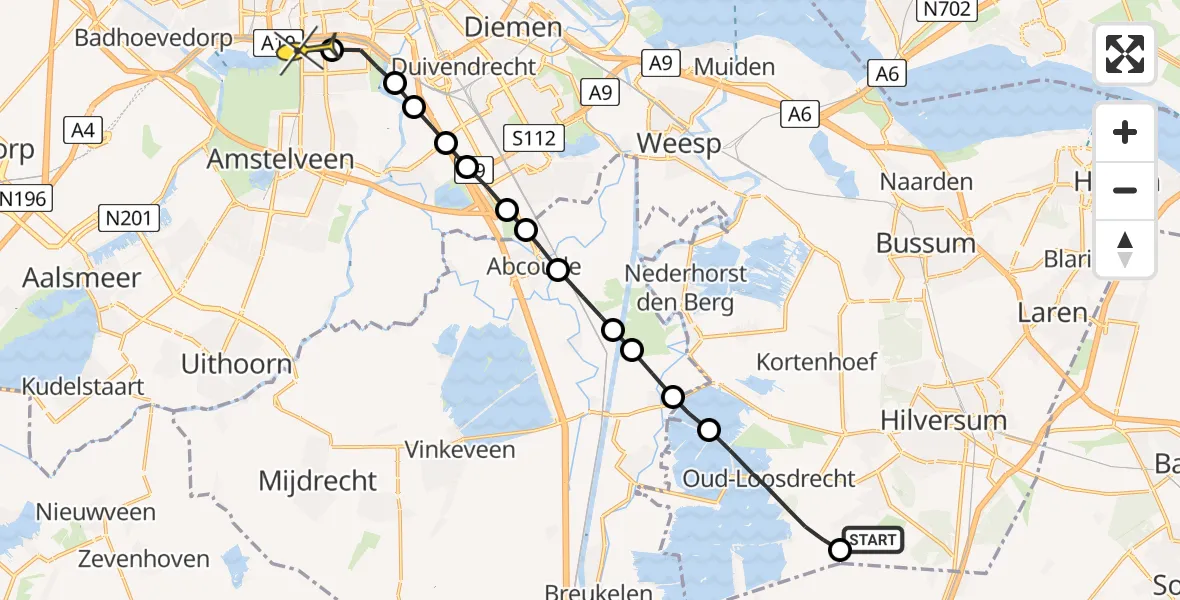 Routekaart van de vlucht: Lifeliner 1 naar VU Medisch Centrum Amsterdam