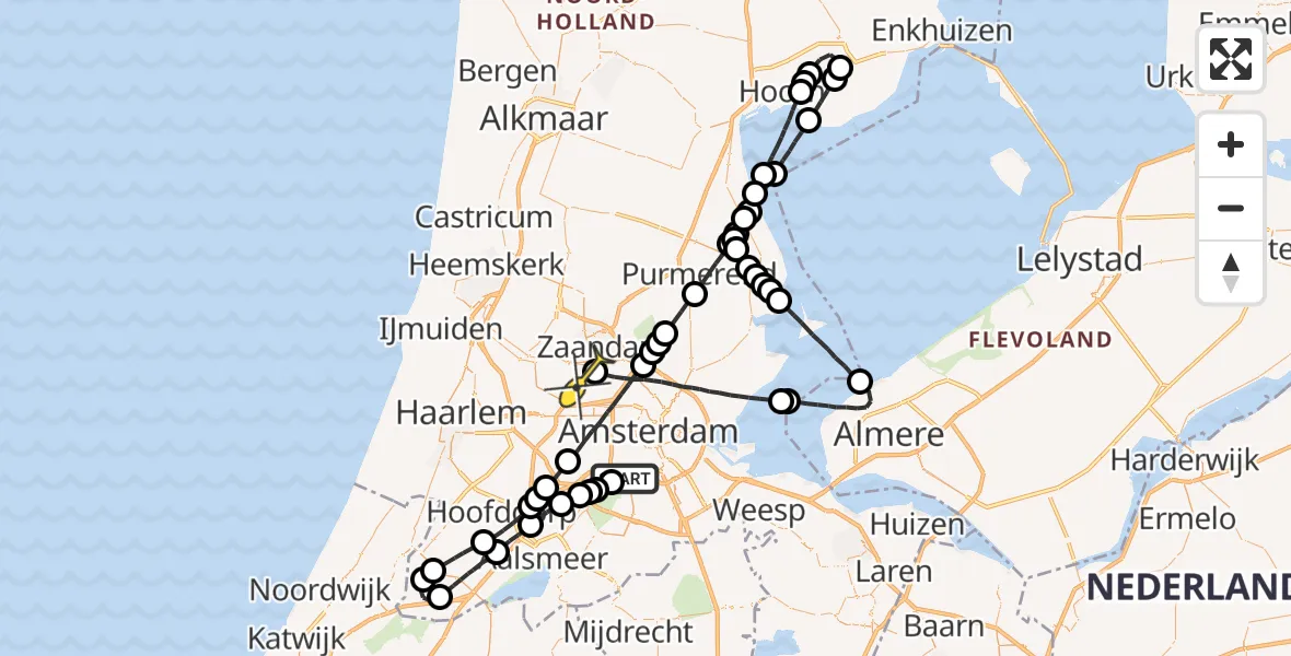 Routekaart van de vlucht: Lifeliner 1 naar Amsterdam Heliport