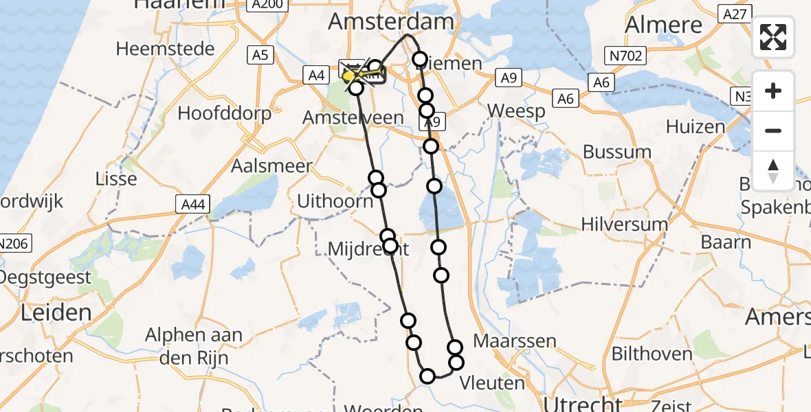 Routekaart van de vlucht: Lifeliner 1 naar VU Medisch Centrum Amsterdam