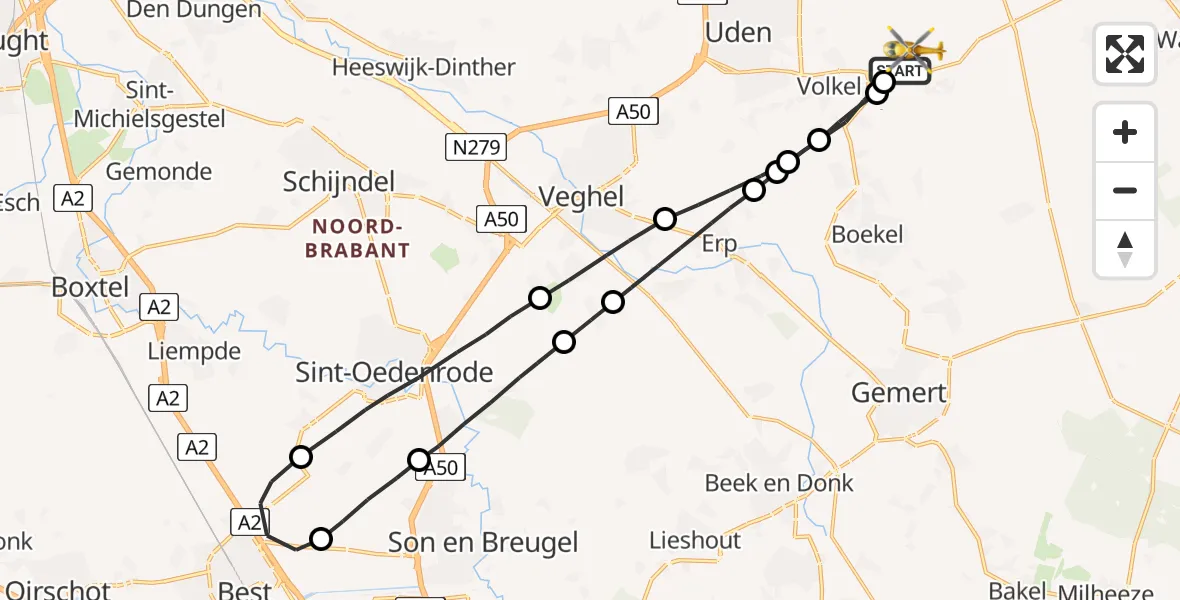 Vluchtroute Traumahelikopter Vliegbasis Volkel - Vliegbasis Volkel, 30 oktober 2022, 23:54