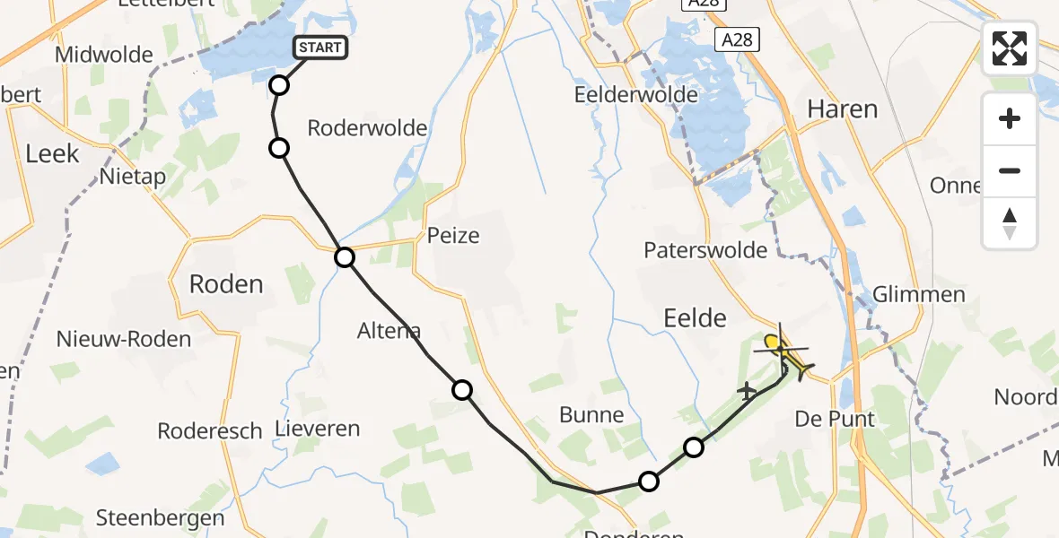 Routekaart van de vlucht: Lifeliner 4 naar Groningen Airport Eelde