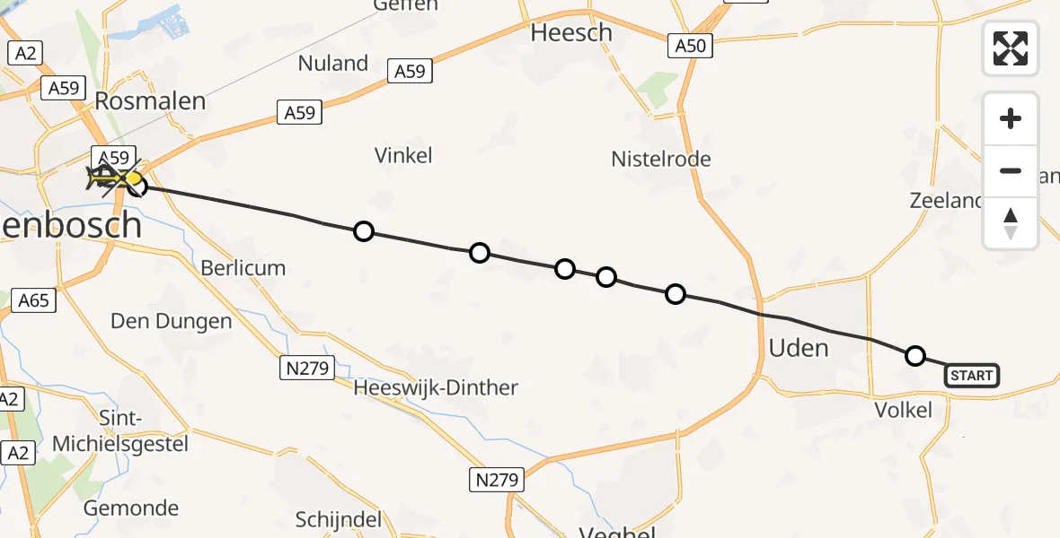 Routekaart van de vlucht: Lifeliner 3 naar Rosmalen