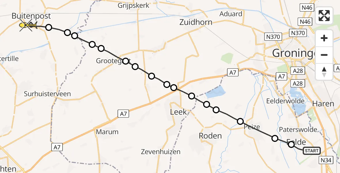 Routekaart van de vlucht: Lifeliner 4 naar Buitenpost