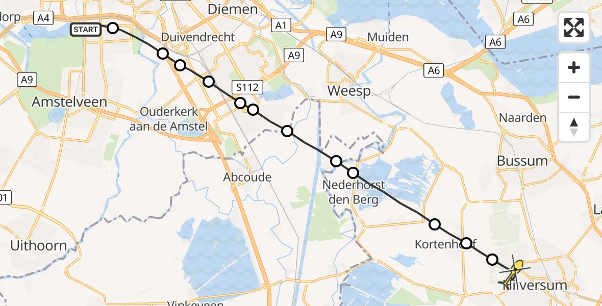 Routekaart van de vlucht: Lifeliner 1 naar Hilversum