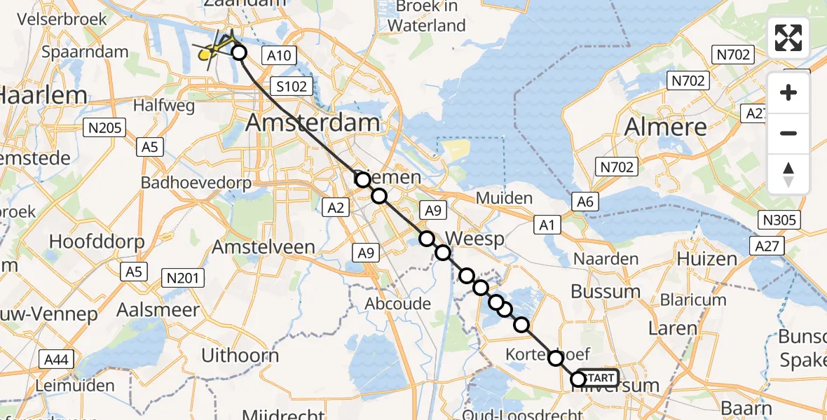 Routekaart van de vlucht: Lifeliner 1 naar Amsterdam Heliport