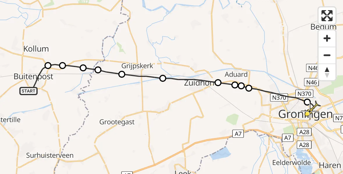 Routekaart van de vlucht: Lifeliner 4 naar Universitair Medisch Centrum Groningen