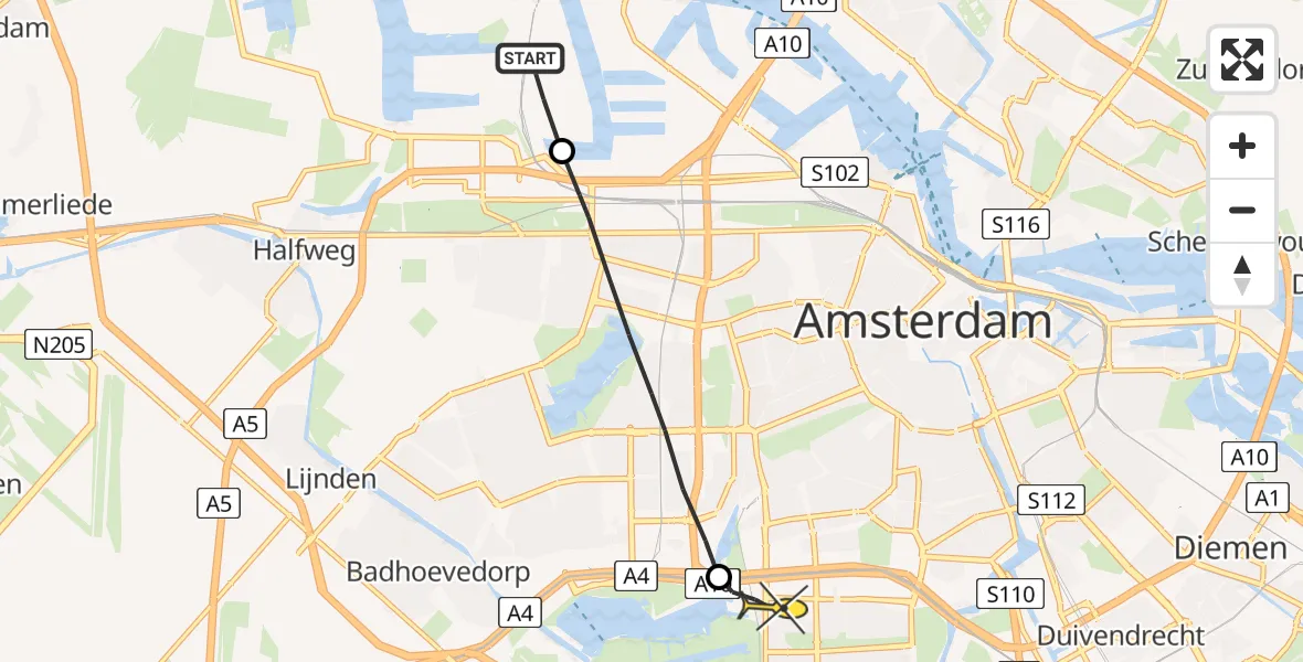 Routekaart van de vlucht: Lifeliner 1 naar VU Medisch Centrum Amsterdam