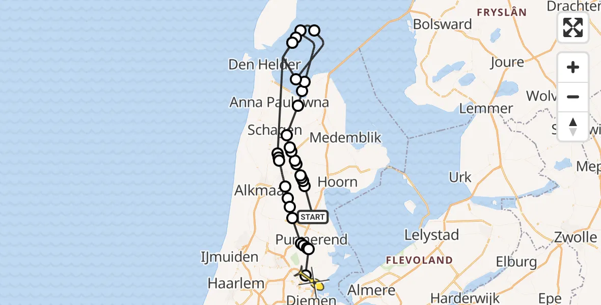 Routekaart van de vlucht: Politieheli naar Amsterdam