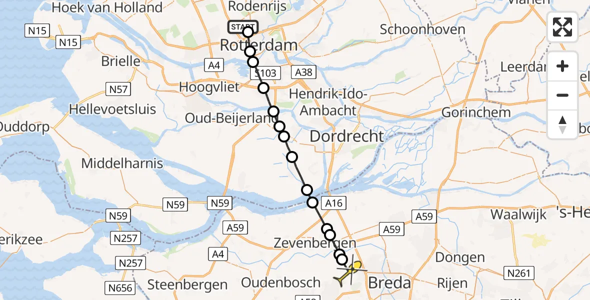 Routekaart van de vlucht: Lifeliner 2 naar Prinsenbeek