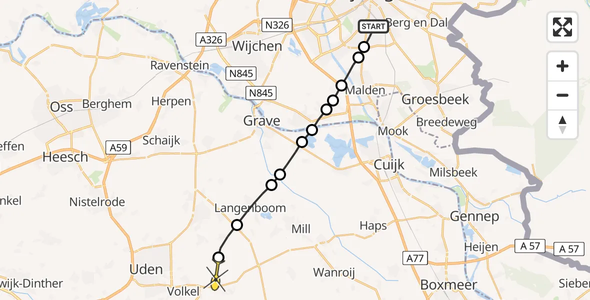 Routekaart van de vlucht: Lifeliner 3 naar Vliegbasis Volkel