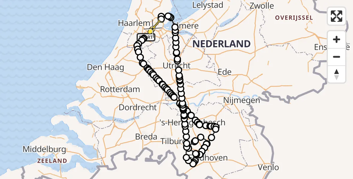 Routekaart van de vlucht: Politieheli naar Amsterdam