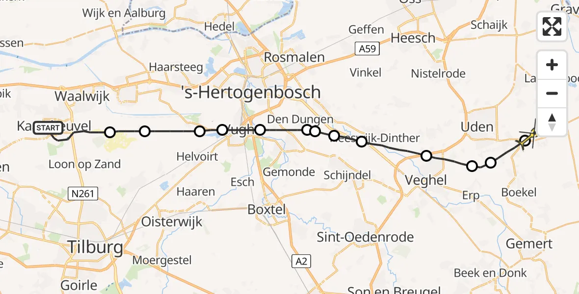 Routekaart van de vlucht: Lifeliner 3 naar Vliegbasis Volkel