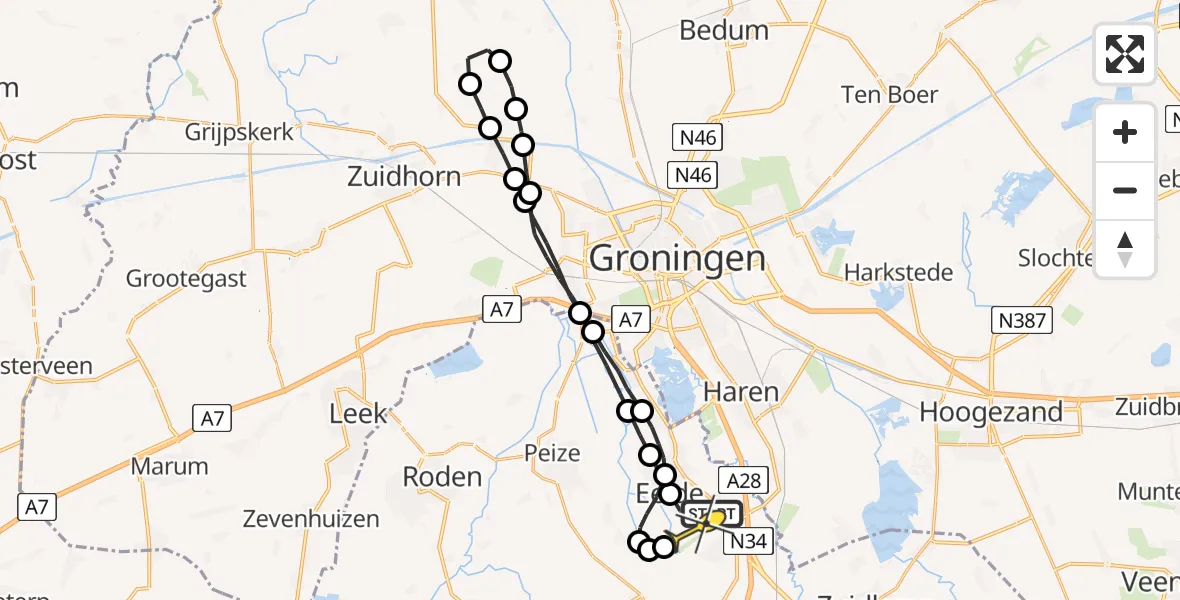 Routekaart van de vlucht: Lifeliner 4 naar Groningen Airport Eelde