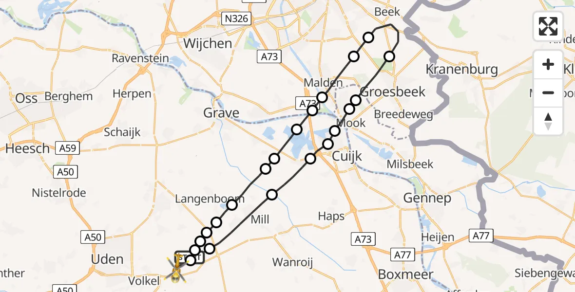 Vluchtroute Traumahelikopter Vliegbasis Volkel - Vliegbasis Volkel, 31 oktober 2022, 14:07