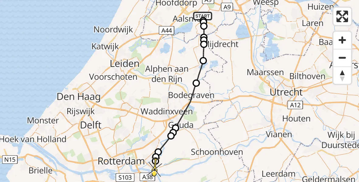 Routekaart van de vlucht: Politieheli naar Krimpen aan den IJssel