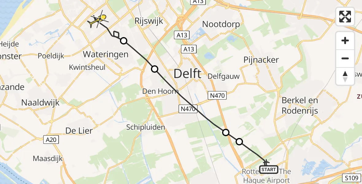 Routekaart van de vlucht: Lifeliner 2 naar Den Haag