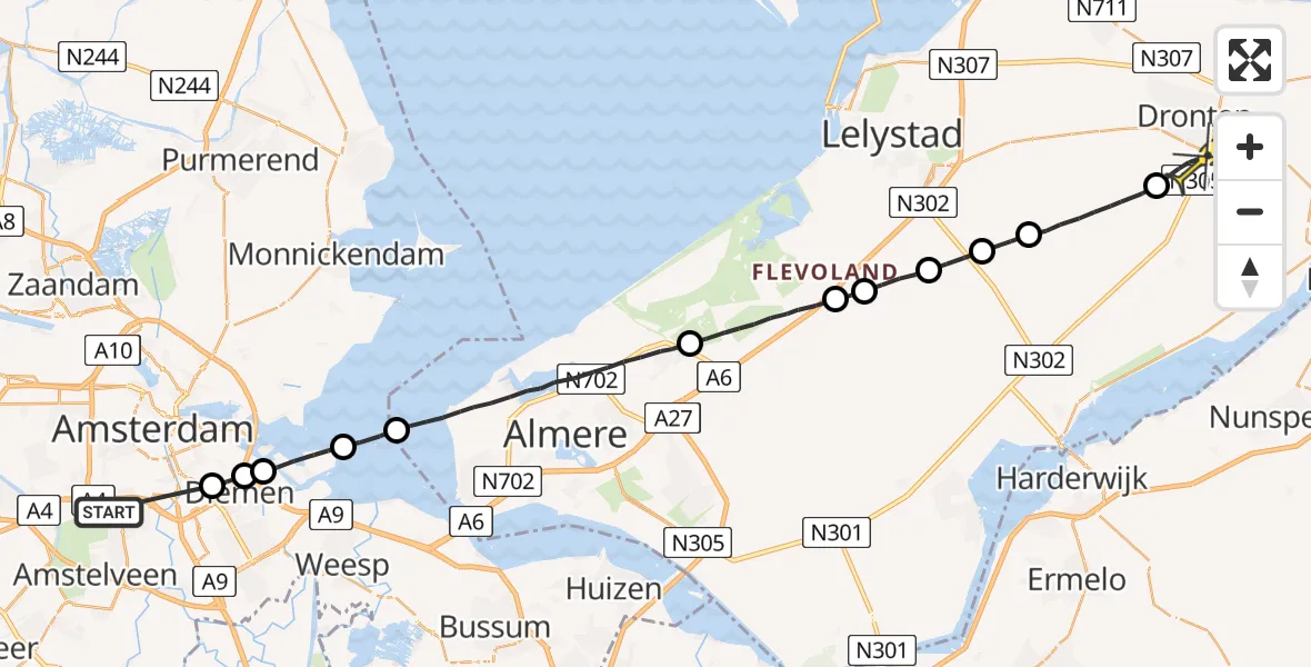 Routekaart van de vlucht: Lifeliner 1 naar Dronten