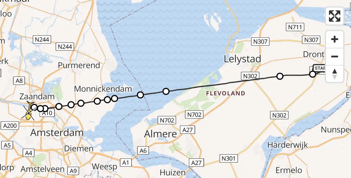 Routekaart van de vlucht: Lifeliner 1 naar Amsterdam Heliport