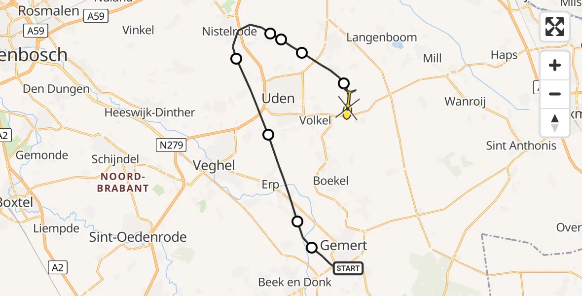 Routekaart van de vlucht: Lifeliner 3 naar Vliegbasis Volkel