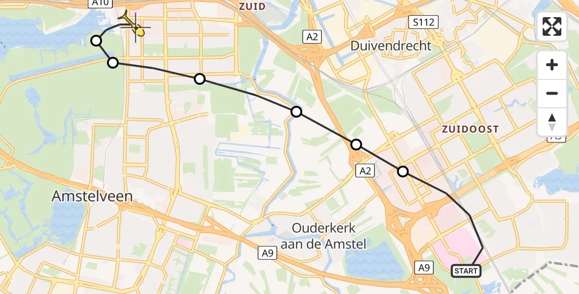 Routekaart van de vlucht: Lifeliner 1 naar VU Medisch Centrum Amsterdam