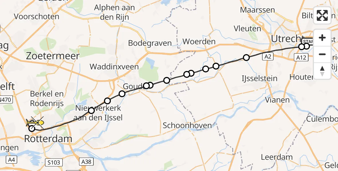 Routekaart van de vlucht: Lifeliner 2 naar Rotterdam The Hague Airport