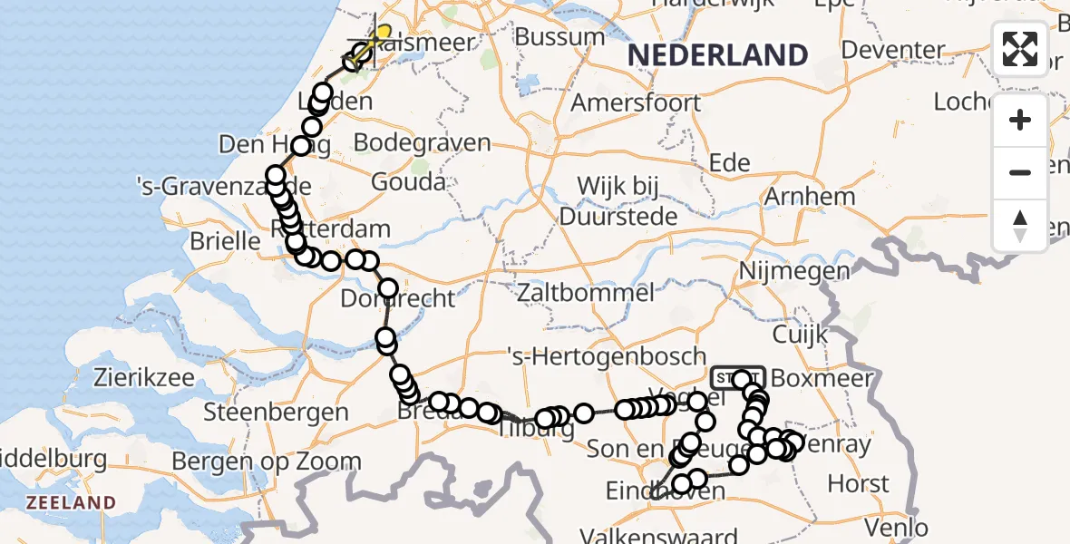 Routekaart van de vlucht: Politieheli naar Nieuw-Vennep