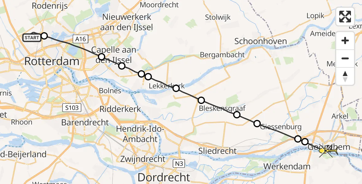 Routekaart van de vlucht: Lifeliner 2 naar Gorinchem