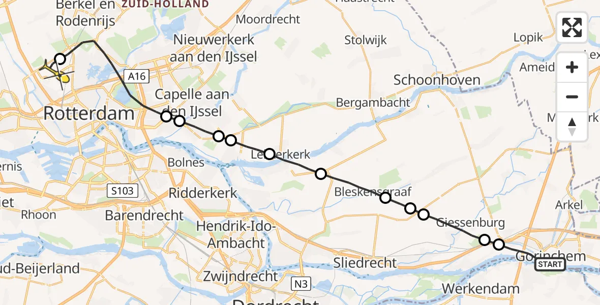 Routekaart van de vlucht: Lifeliner 2 naar Rotterdam The Hague Airport