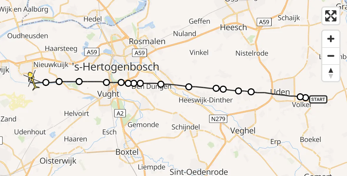 Routekaart van de vlucht: Lifeliner 3 naar Drunen