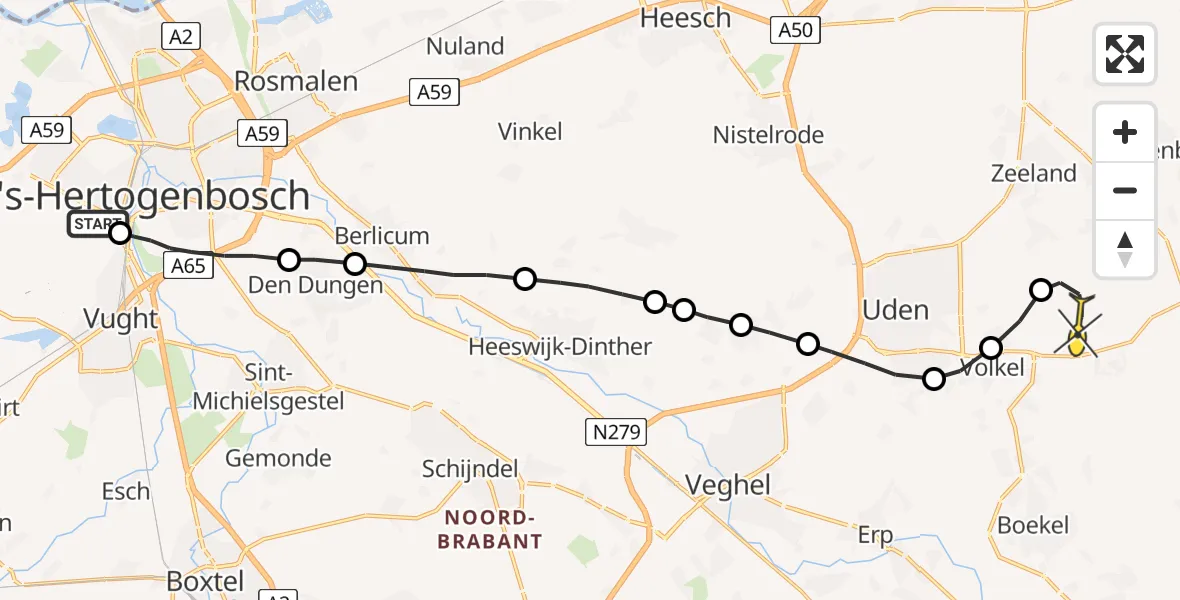 Routekaart van de vlucht: Lifeliner 3 naar Vliegbasis Volkel