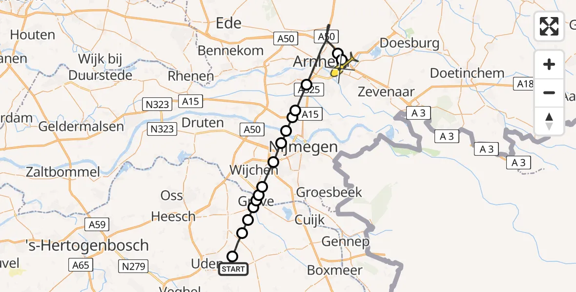 Routekaart van de vlucht: Lifeliner 3 naar Arnhem