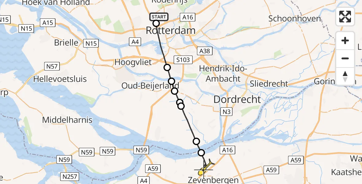 Routekaart van de vlucht: Lifeliner 2 naar Moerdijk